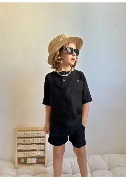 Keten Kumaş Şortlu Erkek Çocuk Takım