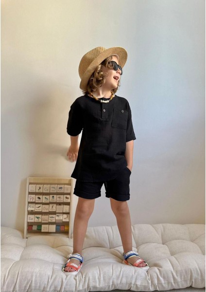 Keten Kumaş Şortlu Erkek Çocuk Takım fiyatları
