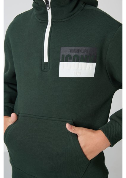 Çam Yeşil Pamuklu Kalın Içi Tüylü Yumuşak Dokulu Standart Fit Baskılı Erkek Çocuk eşofman takım - 11246 indirimleri