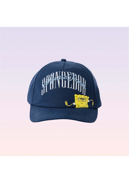 Nickelodeon Sünger Bob Kare Pantolon Yazılı ve Figürlü Lacivert Erkek Çocuk Şapkası