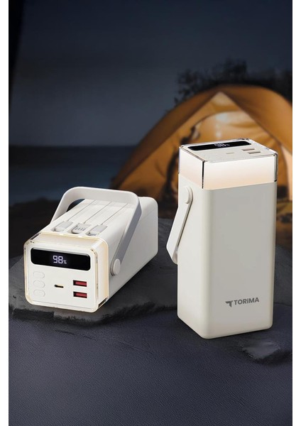 TRM-1041 Beyaz 40000 Mah Type-C + Lightning + USB Taşınabilir 22,5 W Hızlı Şarj Dijital Göstergeli Rgb LED Işıklı Powerbank fırsatları