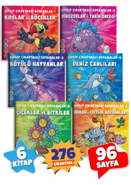 Çıkartmalı Boyamalar Seti - Sticker Lı Çocuk Boyama Kitabı Seti - 6 Kitap