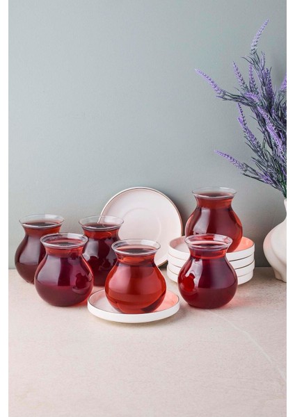 Kanlıca Gold 12 Parça 6 Kişilik Cam Çay Seti 210 ml