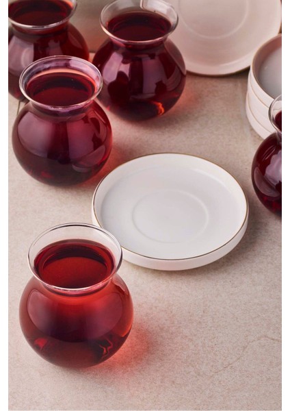 Kanlıca Gold 12 Parça 6 Kişilik Cam Çay Seti 210 ml fiyatları