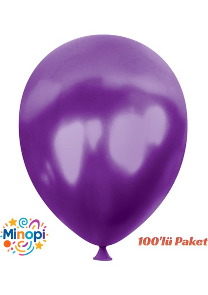 Mor Balon Desensiz Renkli Balon Metalik Balon Normal Ebat 100'LÜ Paket