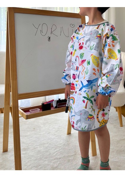 7-11 Yaş, Jungle, Sıvı Geçirmez, Ekstra Büyük Kalıp, Makinede Yıkanabilir, Uzun Kollu Çocuk, Aktivite Mama Önlüğü