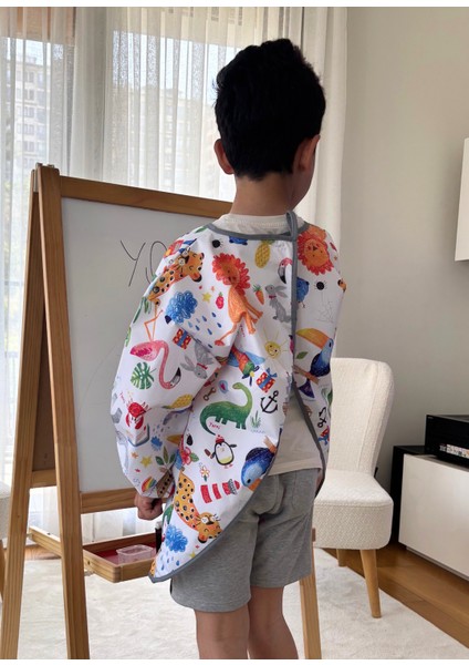 7-11 Yaş, Jungle, Sıvı Geçirmez, Ekstra Büyük Kalıp, Makinede Yıkanabilir, Uzun Kollu Çocuk, Aktivite Mama Önlüğü