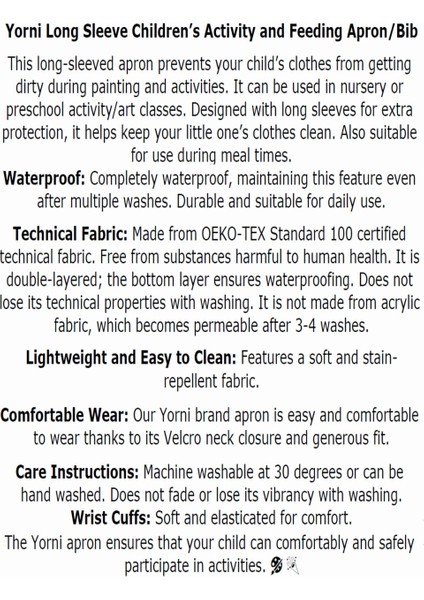 7-11 Yaş, Jungle, Sıvı Geçirmez, Ekstra Büyük Kalıp, Makinede Yıkanabilir, Uzun Kollu Çocuk, Aktivite Mama Önlüğü