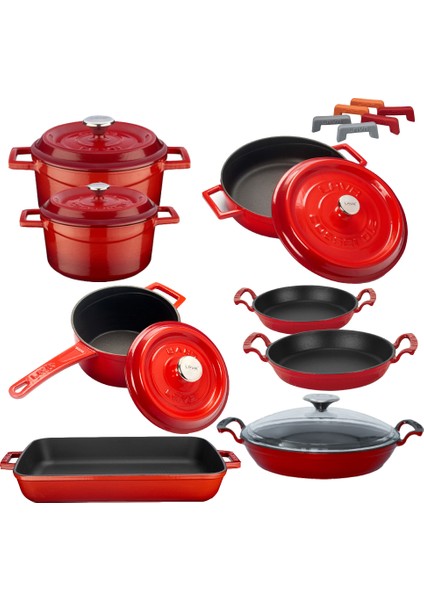 Döküm 13 Parça Everyday Tencere Tava Seti Trendy Silikon Tutacak ve Ahşap Kaşık Hediyeli