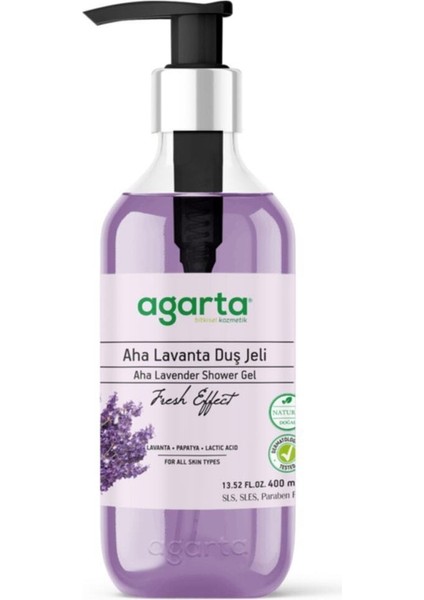 Doğal AHA Lavanta Duş Jeli - 400 ml, Yoğun Nemlendirici ve Pürüzsüzleştirici Etki ile Ferahlatıcı Lavanta Aroması