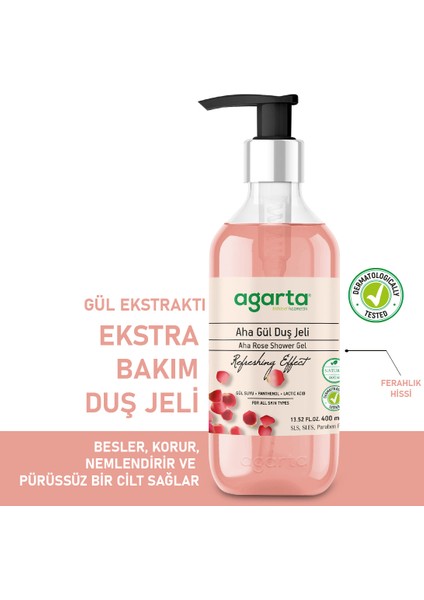 Doğal AHA Gül Duş Jeli - 400 ml, Hoş Gül Kokusu ile Yoğun Nemlendirme ve Pürüzsüz Cilt Bakımı modelleri