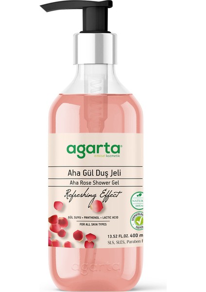 Doğal AHA Gül Duş Jeli - 400 ml, Hoş Gül Kokusu ile Yoğun Nemlendirme ve Pürüzsüz Cilt Bakımı