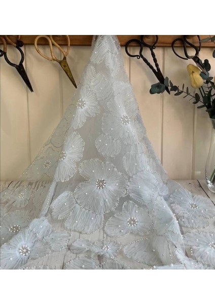 Ithal Incili Taş Işlemeli Muazzam Dantel Bebe Mavi Renktedir