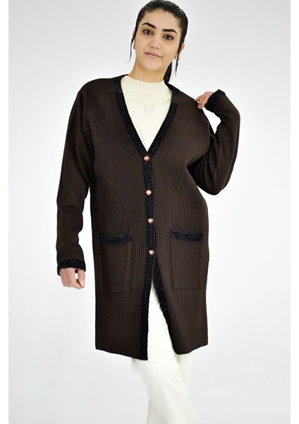 Sim Detaylı Triko Uzun Ceket