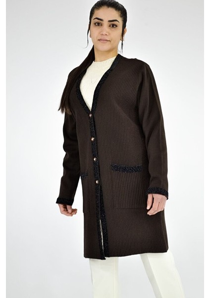 Sim Detaylı Triko Uzun Ceket modelleri