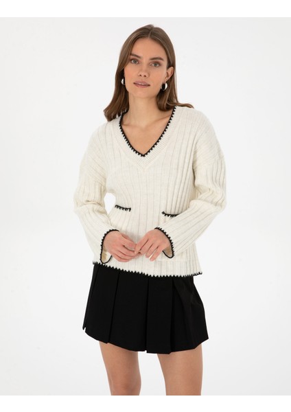 Kadın Ekru Comfort Fit Kazak 50310935-VR019