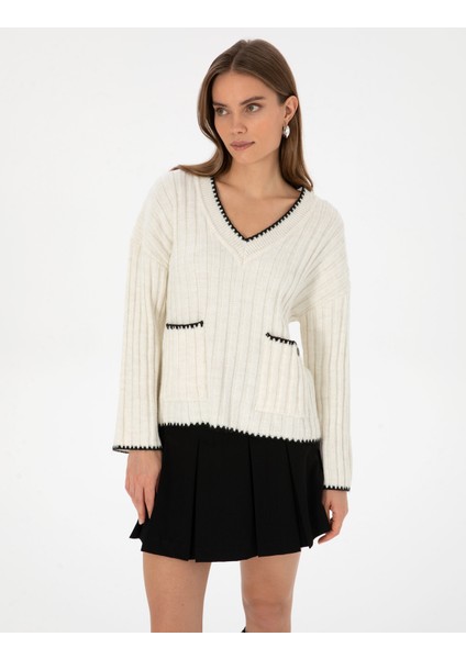 Kadın Ekru Comfort Fit Kazak 50310935-VR019 modelleri