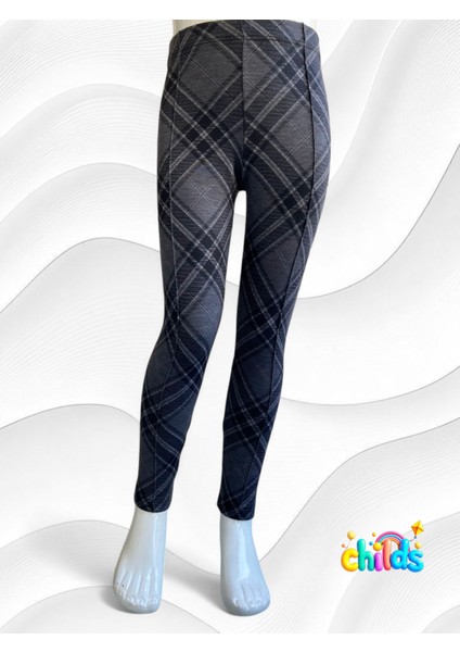 Ekoseli Gri Çelik Interlok Orta Kalın Pamuklu Likralı Kız Çocuk Nervür Dikişli Pantolon Tayt fiyatları