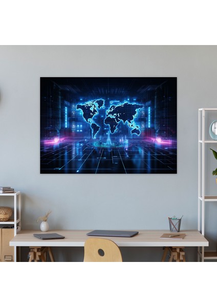 Fütüristik Dünya Haritası Kanvas Tablo - Dünya Haritası Kanvas Duvar Sanatı Fütüristik Tasarım modelleri