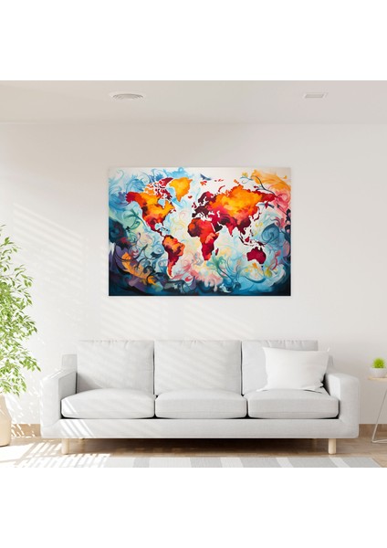 Soyut Dünya Haritası Duvar Sanatı - Dünya Haritası Soyut Sanat Kanvas Tablo Duvar Dekorasyonu fiyatları