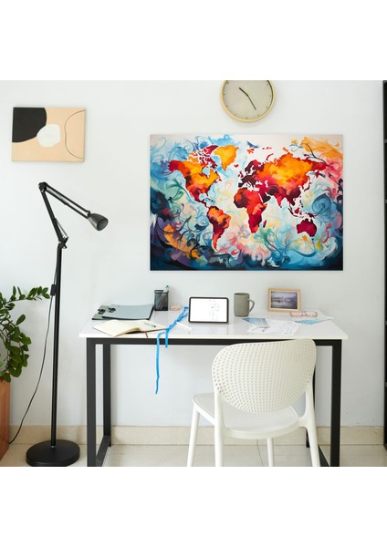 Soyut Dünya Haritası Duvar Sanatı - Dünya Haritası Soyut Sanat Kanvas Tablo Duvar Dekorasyonu modelleri