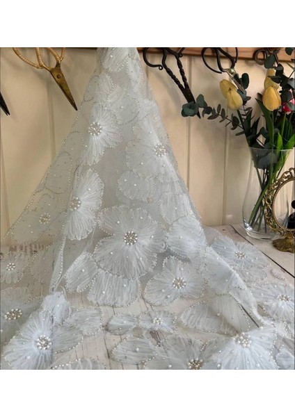 Ithal Incili Taş Işlemeli Muazzam Dantel Bebe Mavi Renktedir