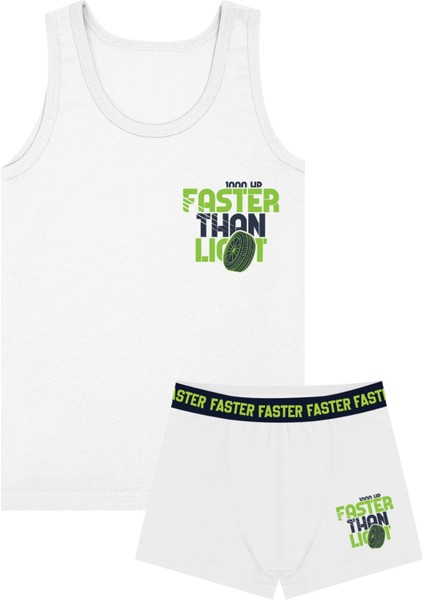 Erkek Çocuk Atlet Boxer Likralı Beyaz Faster (%96 Pamuk - %4 Elastan)