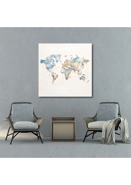 Dünya Haritası Suluboya Kanvas Tablo - Dünya Haritası Suluboya Kanvas Tablo Huzur fiyatları