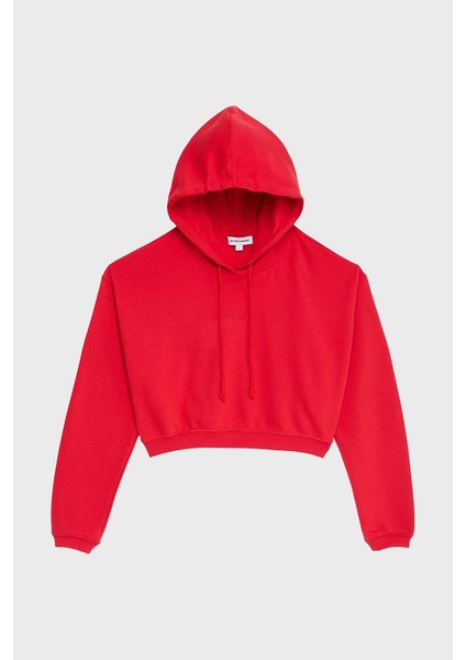 Pamuklu Crop Fit Kapüşonlu Sweat Bayan Sweat LB24FWESSFUHD