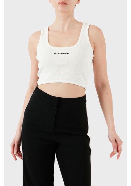 Pamuklu Slim Fit Kare Yaka Logolu Top Bayan Top Lbnoosessfutn fırsatları