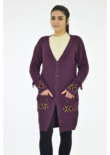 Püskül Detaylı Triko Ceket