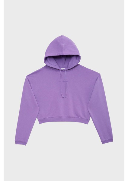 Kapüşonlu % 100 Pamuk Crop Fit Sweat Bayan Sweat LB23FWESSFUHD