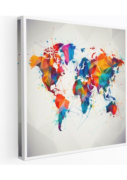 Soyut Geometri Dünya Haritası Kanvas Tablo - Dünya Haritası Cesur Renkler Çağdaş