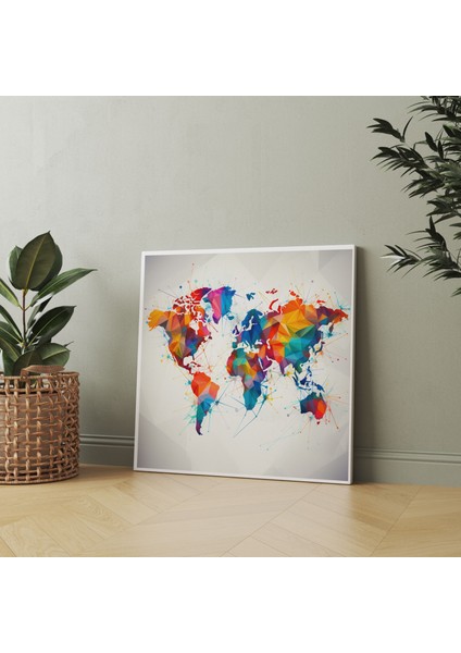Soyut Geometri Dünya Haritası Kanvas Tablo - Dünya Haritası Cesur Renkler Çağdaş fiyatları
