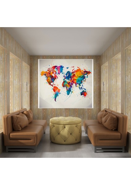 Soyut Geometri Dünya Haritası Kanvas Tablo - Dünya Haritası Cesur Renkler Çağdaş modelleri