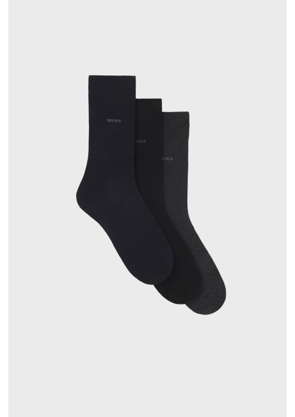 Streç Pamuku Logolu Uzun 3 Pack Çorap Erkek Çorap 50469839 968