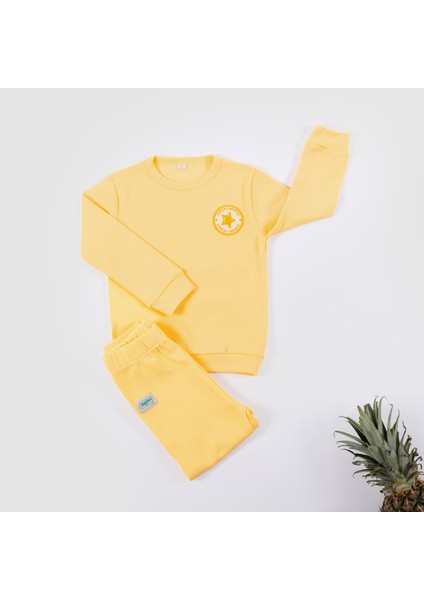Unisex Çocuk Pamuk Fitilli Alt Üst Takım - Sarı