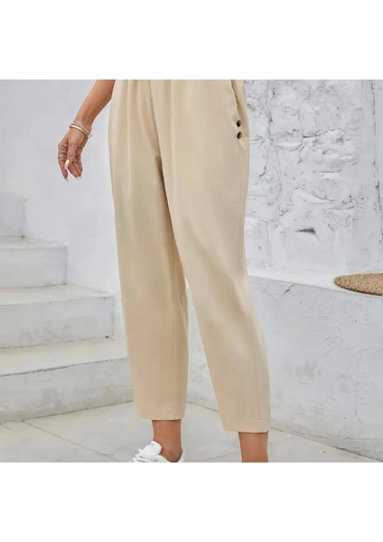 Kadın Yüksek Bel Yandan Cepli Düğme Detaylı Geniş Kesim Ithal Krep Pantolon fiyatları
