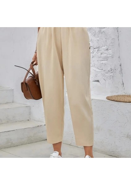 Kadın Yüksek Bel Yandan Cepli Düğme Detaylı Geniş Kesim Ithal Krep Pantolon modelleri