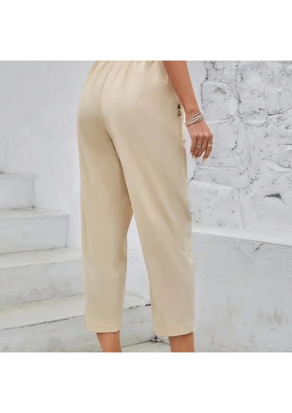Kadın Yüksek Bel Yandan Cepli Düğme Detaylı Geniş Kesim Ithal Krep Pantolon indirimleri