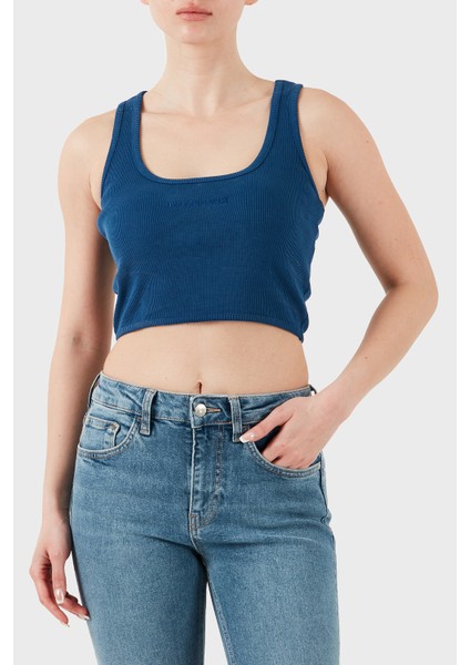 Pamuklu Slim Fit Kare Yaka Logolu Top Bayan Top Lbnoosessfutn