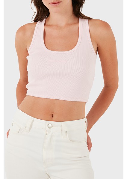 Pamuklu Slim Fit Kare Yaka Logolu Top Bayan Top Lbnoosessfutn