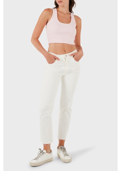 Pamuklu Slim Fit Kare Yaka Logolu Top Bayan Top Lbnoosessfutn fiyatları