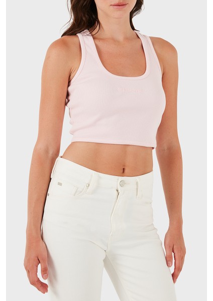 Pamuklu Slim Fit Kare Yaka Logolu Top Bayan Top Lbnoosessfutn modelleri