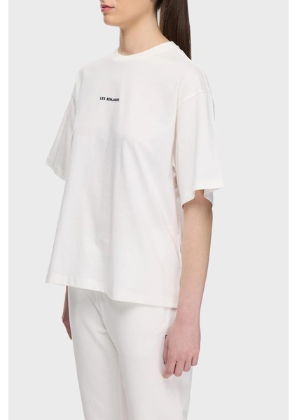 % 100 Pamuk Oversize Fit Bisiklet Yaka Logolu T Shirt Bayan T Shirt Lbnoosessfuts