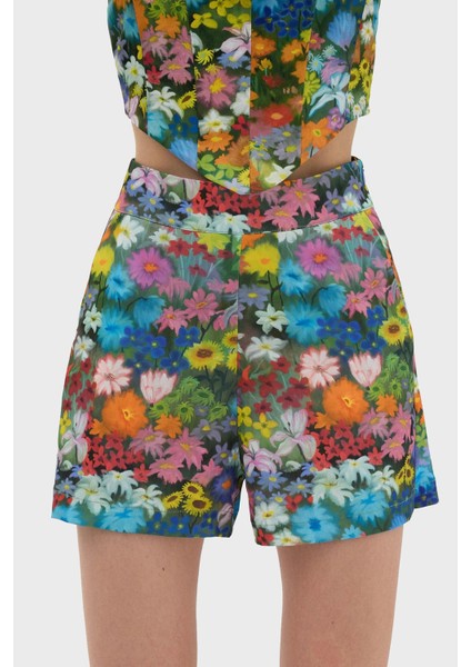 Çiçek Desenli Yüksek Bel Relaxed Fit Short Bayan Short LB23SSHOEFUSO fiyatları