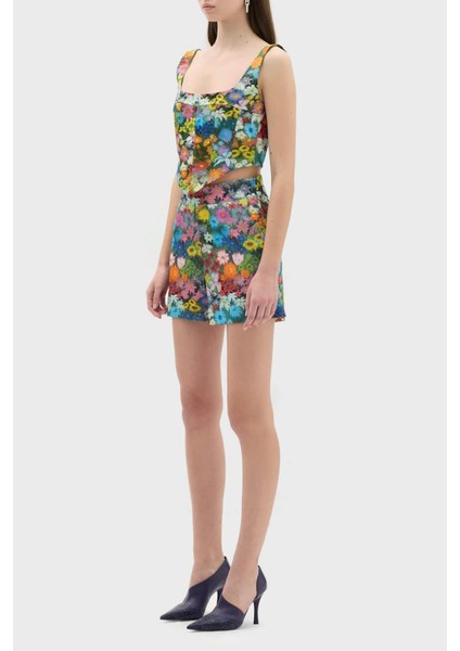 Çiçek Desenli Yüksek Bel Relaxed Fit Short Bayan Short LB23SSHOEFUSO modelleri