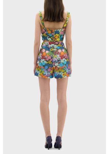 Çiçek Desenli Yüksek Bel Relaxed Fit Short Bayan Short LB23SSHOEFUSO fırsatları