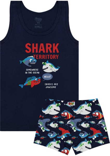 Erkek Çocuk Atlet Boxer Likralı Lacivert Shark (%96 Pamuk - %4 Elastan)