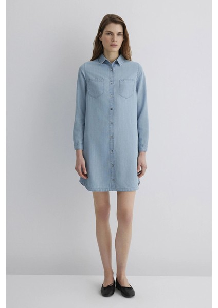 Pamuklu Regular Fit Cepli Gömlek Yaka Mini Boy Kot Elbise Bayan Elbise 130656